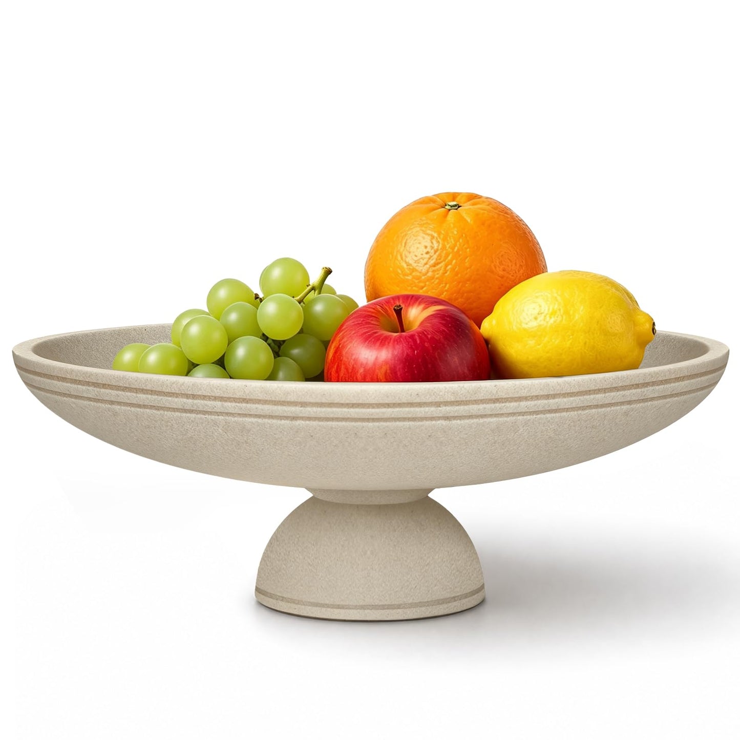 Coiesol Large Decorative Bowl, Handcrafted Beige Resin Pedestal Centerpiece, Fruit Bowl for Kitchen Counter, Durable Catch-All Dish and Entryway Key Holder, Modern Home Decor, 11.7 in