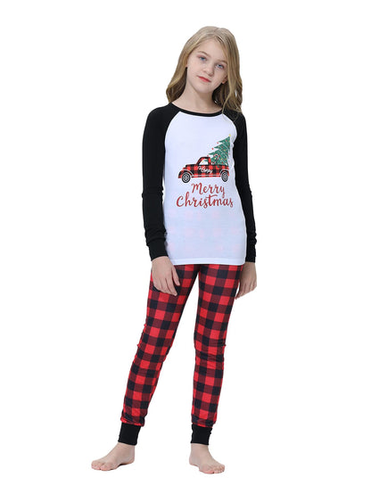 YIJIU Matching Family Pajamas Sets Christmas PJ's Sleepwear Long Sleeve Truck Print Top with Plaid Pants,White Truck,Women-XXL