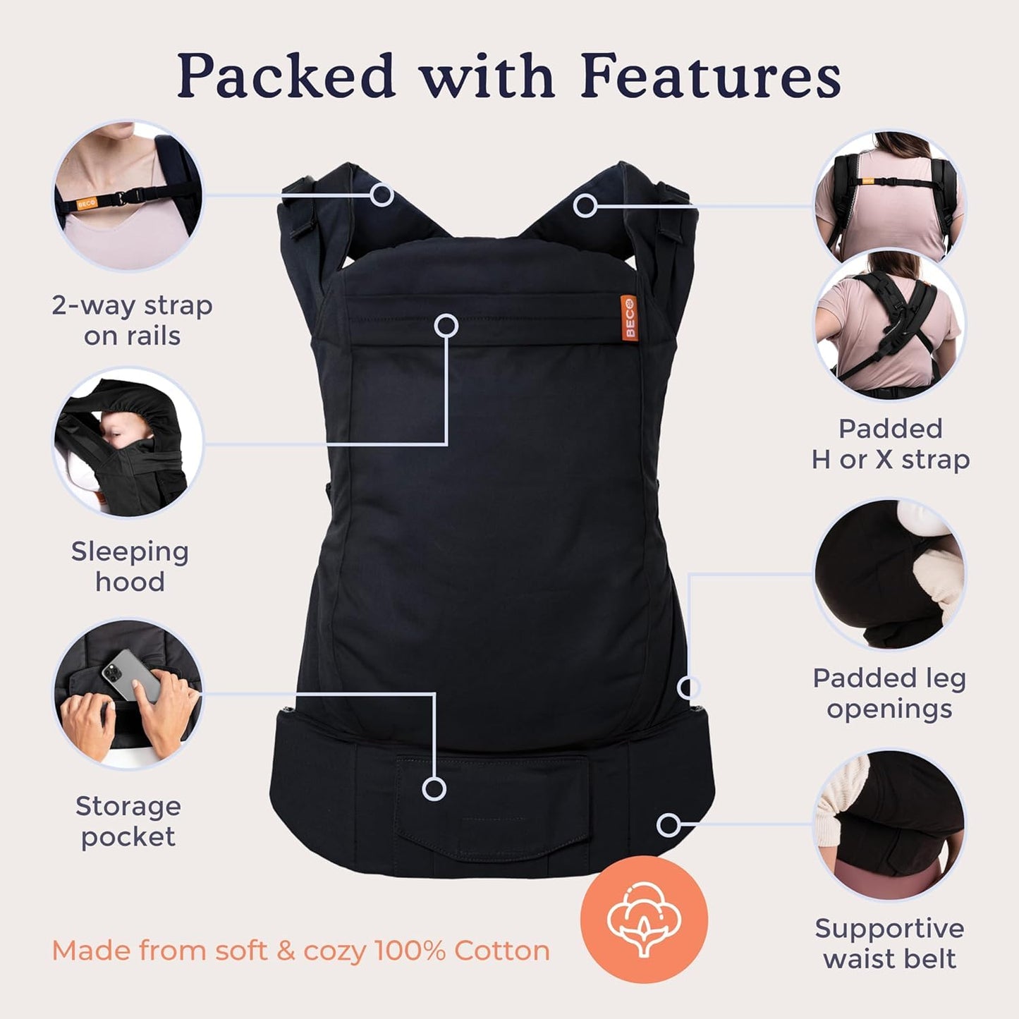 Beco Toddler Carrier with Extra Wide Seat, 100% Cotton Toddler Carrying Backpack Style and Front-Carry, Lightweight & Breathable Child Carrier, Toddler Sling Carrier 20-60 lbs (Metro Black)