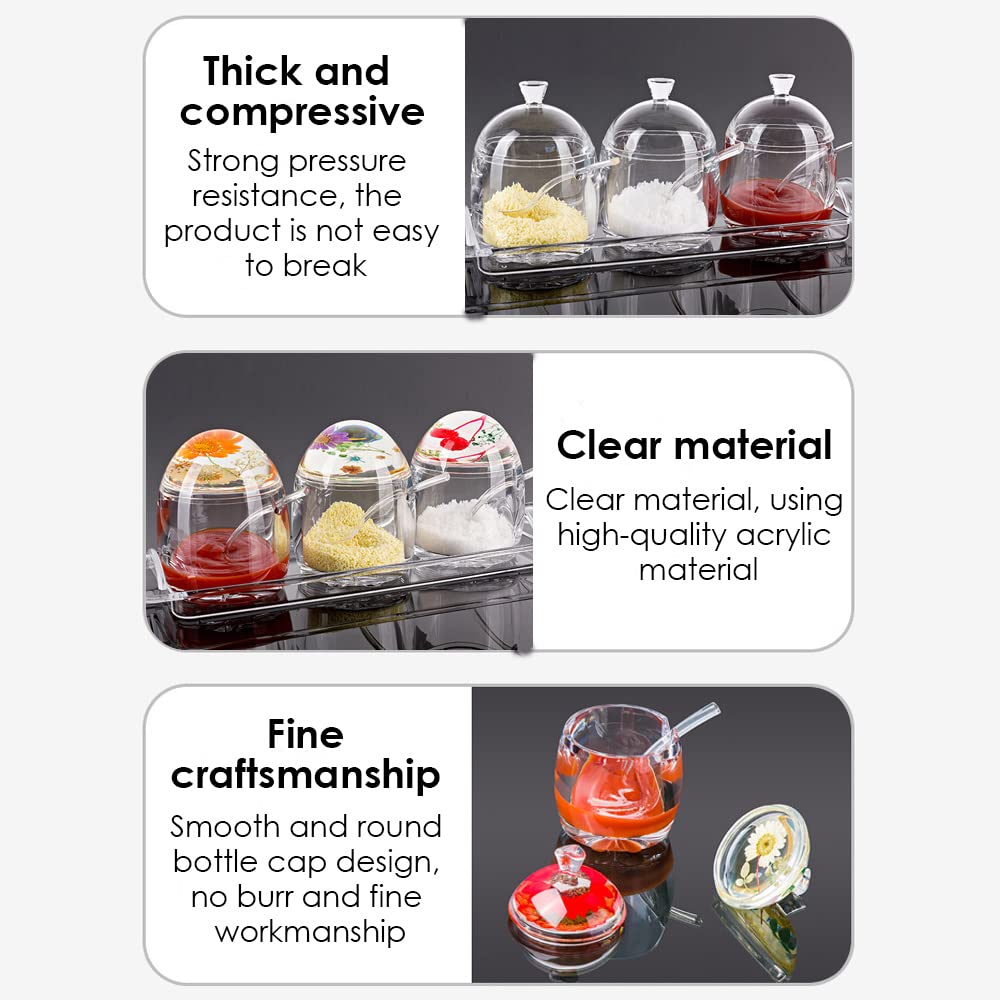 TINMIX Clear Seasoning Box - 3PCS Acrylic Condiment Pots for Salt Sugar Herbs, Spice Jar Containers with Base, Lids and Spoons