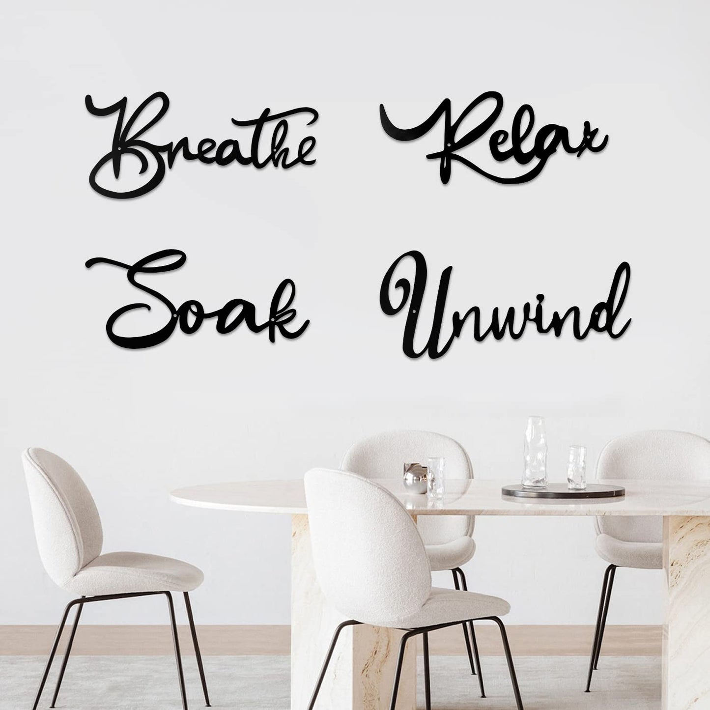 Larber 4 Pieces Bathroom Wall Decors Metal Relax Soak Unwind Breathe Wall Art Metal Bathroom Sign Hanging Black Bathroom Decor for Living Room Laundry Bathroom Spa Washroom Decorations, Black