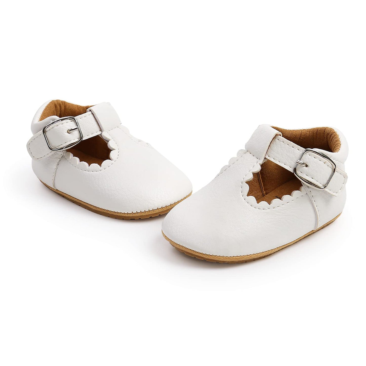 Baby Girls First Walking Shoes Mary Jane PU Leather Anti-Slip Princess Shoes Infant Baby Shoes 6-12 Months,D White