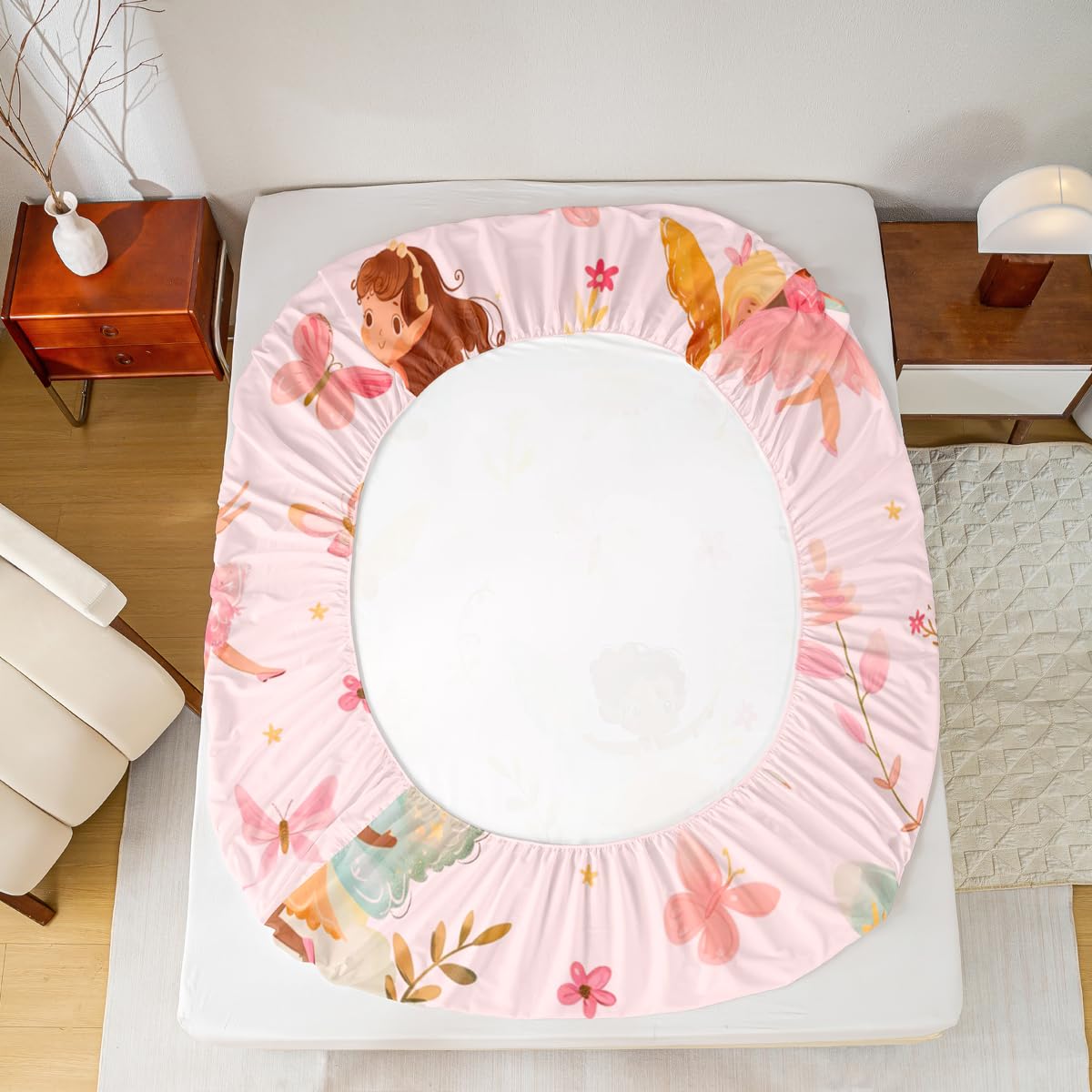 Erosebridal Pink Fairy Twin Fitted Sheet - Butterfly Floral Cute Bedding Set for Girls Kids, Fairies Garden Flowers Bottom Sheets Only | Aesthetic Flower Princess Bed Set 2 Piece Bedroom Decor