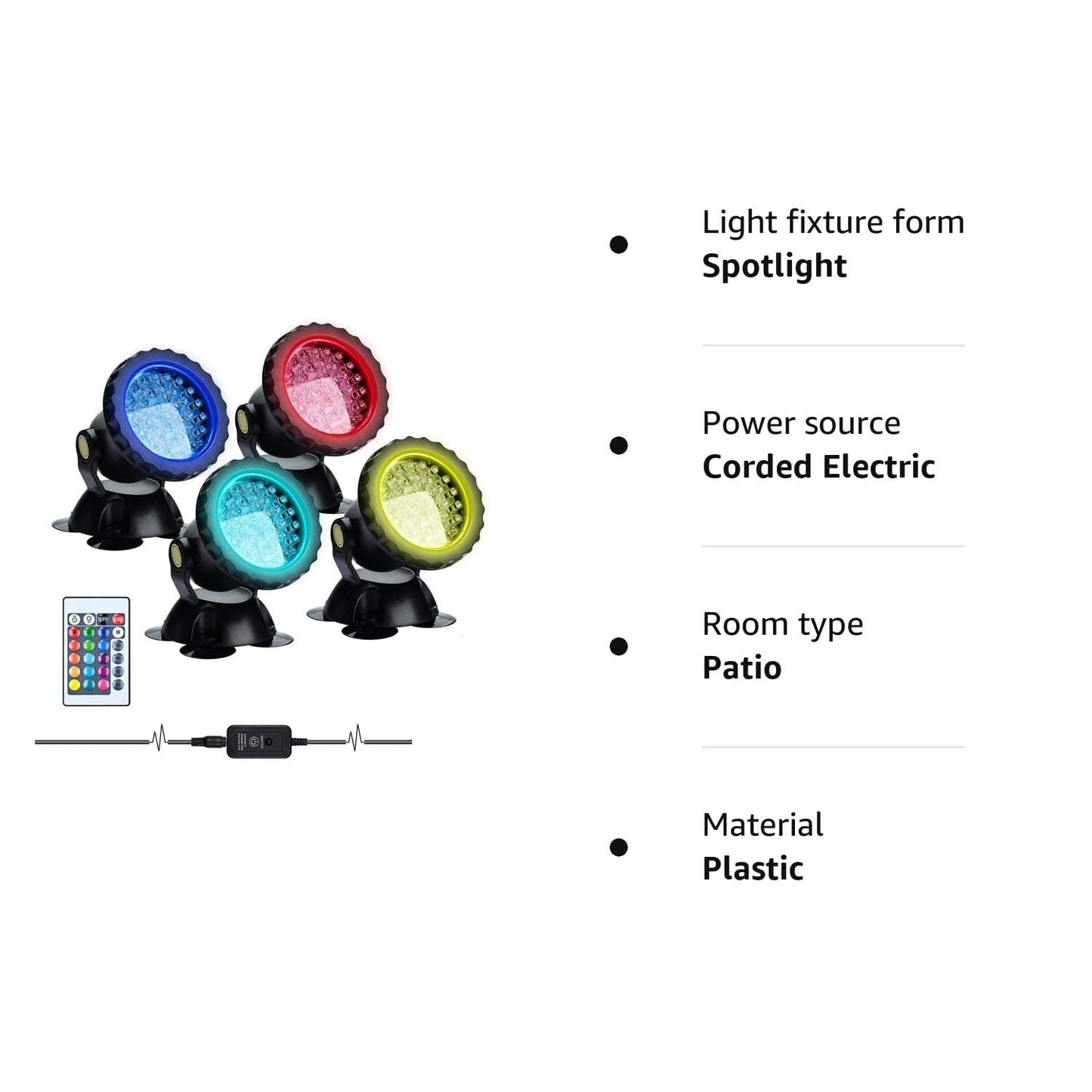 Lychee Waterproof Underwater Spot Lights,Remote Control Amphibious Change Color Submersible Lights for Garden Pond Aquarium Courtyard Swimming Pool Fountain Fish Tank (Set of 4)