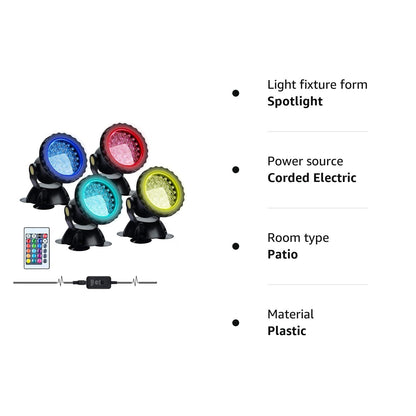 Lychee Waterproof Underwater Spot Lights,Remote Control Amphibious Change Color Submersible Lights for Garden Pond Aquarium Courtyard Swimming Pool Fountain Fish Tank (Set of 4)