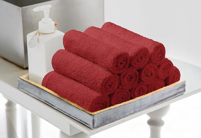 Avalon Towels Cotton Washcloths 24-Pack – 12 x 12 Inch Red Super Soft &