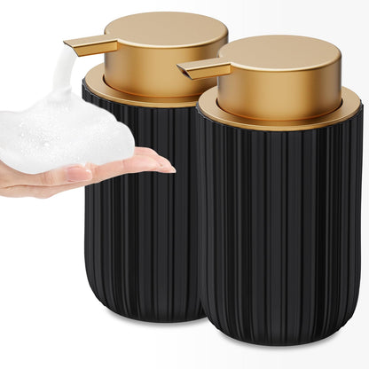 Ceramic Foaming Soap Dispenser, 12 oz Bathroom Foam Hand Soap Dispenser, Refillable Lotion Soap Dispenser with Removable Pump for Kitchen Hand Wash Dispenser, Modern Home Decor(2Pack-Black)