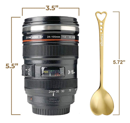 Tmango Camera Lens Coffee Mug with Clear Lid – Unique Realistic Lens Cup Replica, Gift for Photography Lovers