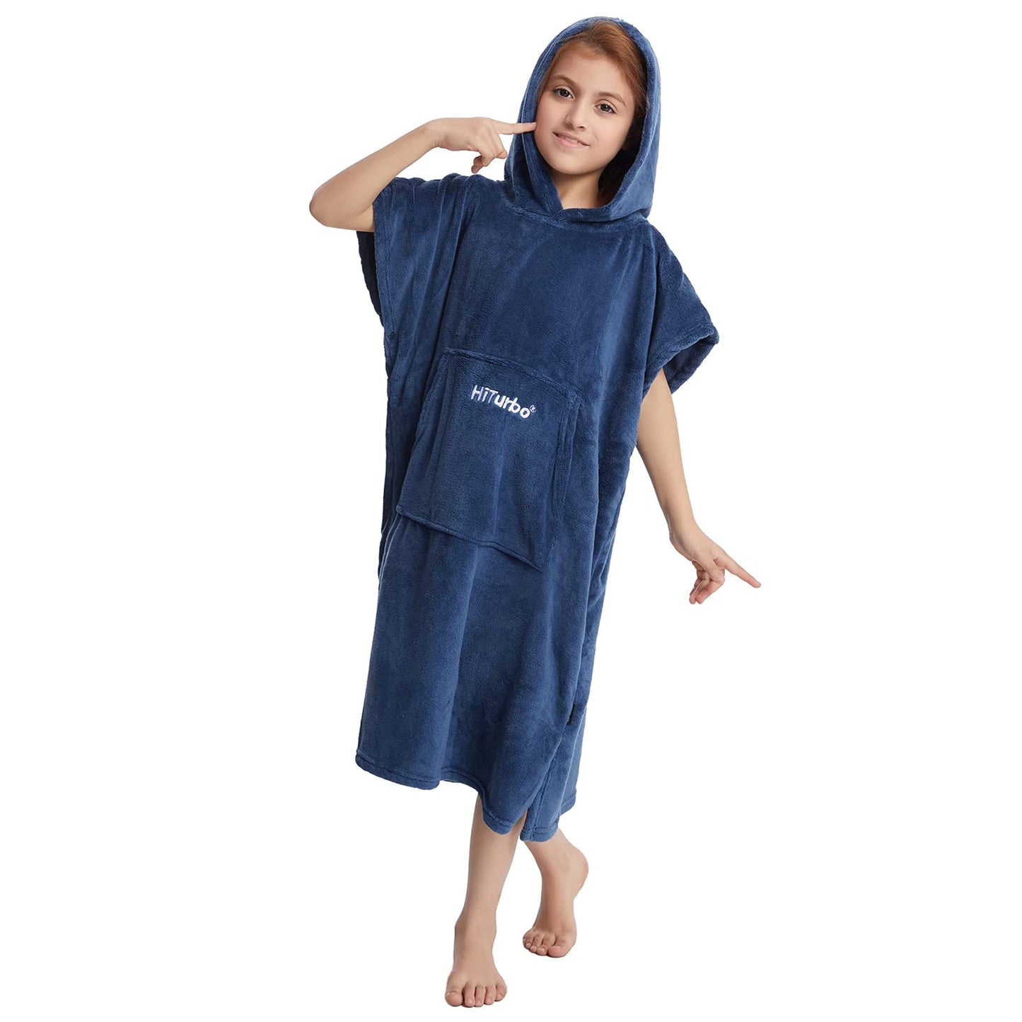 Hiturbo Kids Changing Robe Towel Poncho Bath Robe with Hooded for Beach,Swimming,Surfing Navy