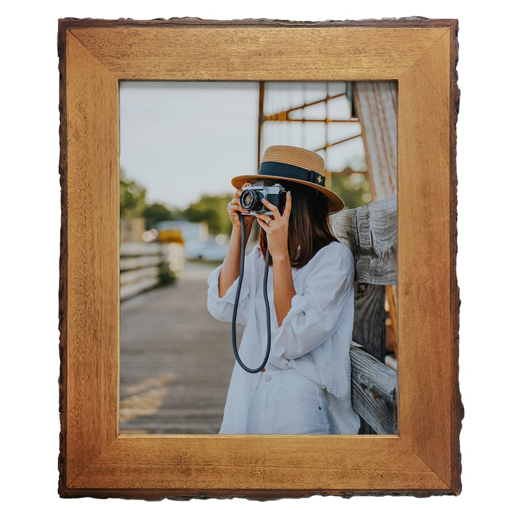 Eosglac 8x10 Live Edge Picture Frames, Rustic Wooden Photo Frame Farmhouse Decor for Tabletop or Wall Display, Natural Brown