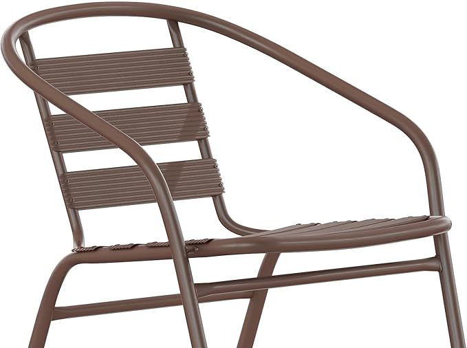 Flash Furniture Lila Metal Restaurant Stack Chairs with Metal Slats, Set of 4, Bronze