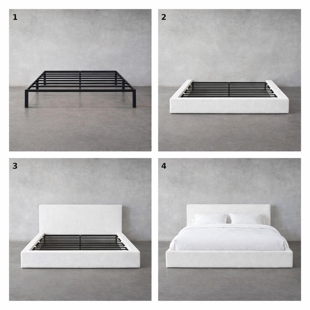 Cloud Frame Round Bed – Washable Zip Cover - Upholstered Linen Soft Foam - Modular Minimalist Modern - Half Circle Moon - Sold Sold Separately (Cream Linen Premium, Queen Base)