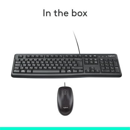 Logitech MK120 Wired Keyboard and Mouse Combo for Windows, Optical Wired Mouse, Full-Size Keyboard, USB Plug-and-Play, Compatible with PC, Laptop, QWERTY UK English Layout - Black