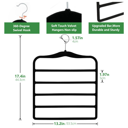 Pants Hangers Space Saving,5P Scarf Hangers for Closet Organizers and Storage,Non Slip Velvet Hanger for Closet Organizer,College Dorm Room Essentials,Heavy Duty Organization and Storage Jean Hangers