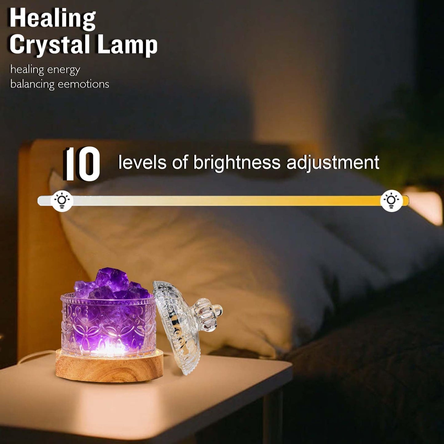 Runyangshi Amethyst Crystal Lamp Night Light - Natural Dream Amethyst Crystal Stone, 3 Lighting Modes with 10 Brightness Levels, Kid & Pet Friendly Design, USB Powered, Ideal for Home and Decor & Gift