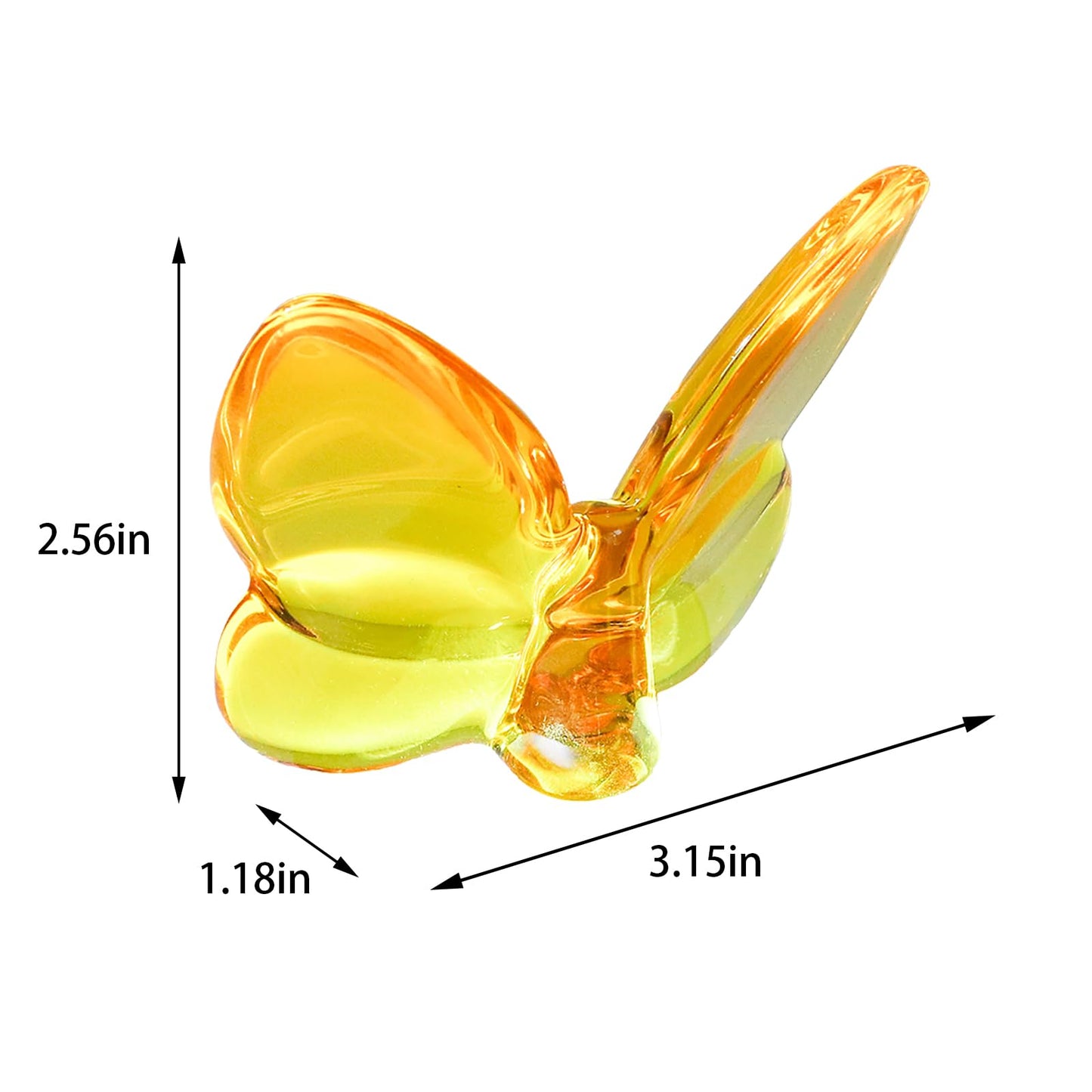 Rotroyce Yellow Crystal Butterfly Figurine Ornament, Handmade Glass Animal Collectible for Home/Wedding/Christmas Decor, Unique Gift for Collectors & Butterfly Enthusiasts