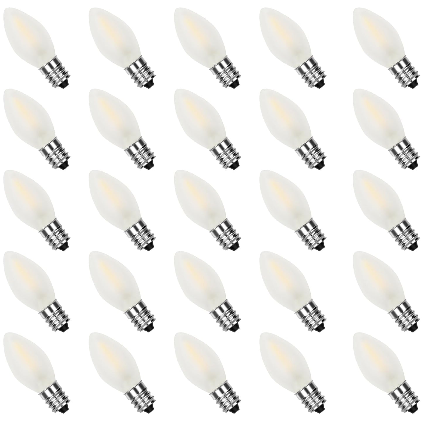 GOOTHY 25 Pack C7 LED Frosted White Light Bulbs, Shatterproof Christmas Replacement Bulb for Outdoor Patio String Lights, E12 Candelabra Base LED Night Lights Candles Bulbs, 2700K Warm White