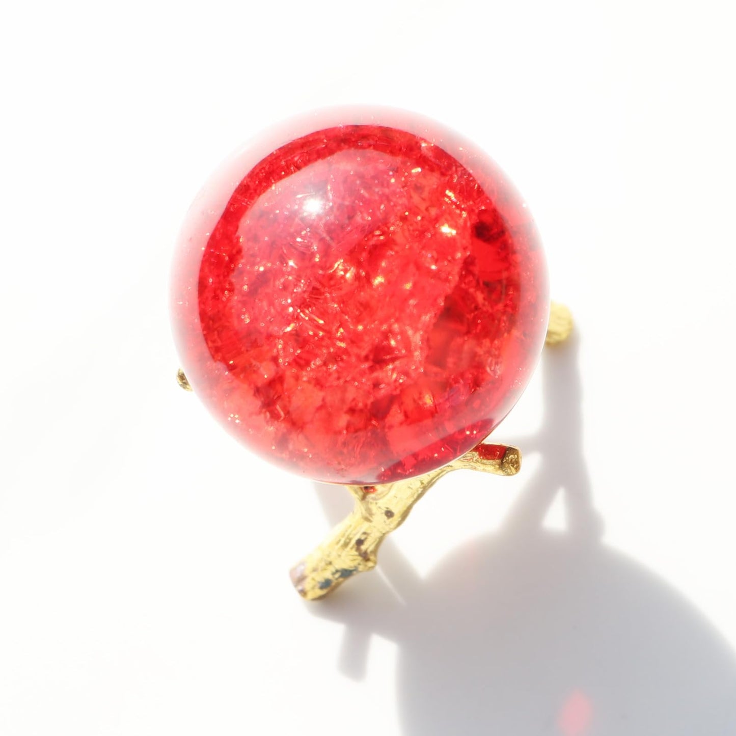 50mm Crystal Ice Cracked Balls with Metal Branches Base Paperweight K9 Glass Decorative Ball Decor for Home Table Room Office Wedding Ornaments (Red)
