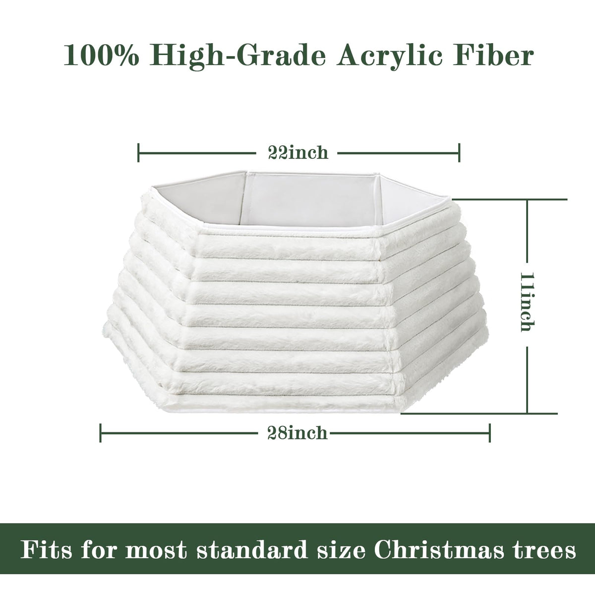 Christmas Tree Collar, 6 Panels Foldable White Luxury Plush Faux Fur Tree Ring, Thick Horizontal Stripe Textured Christmas Tree Base Cover, Soft Tree Skirt for Holiday Decorations Xmas Home Decor Boho