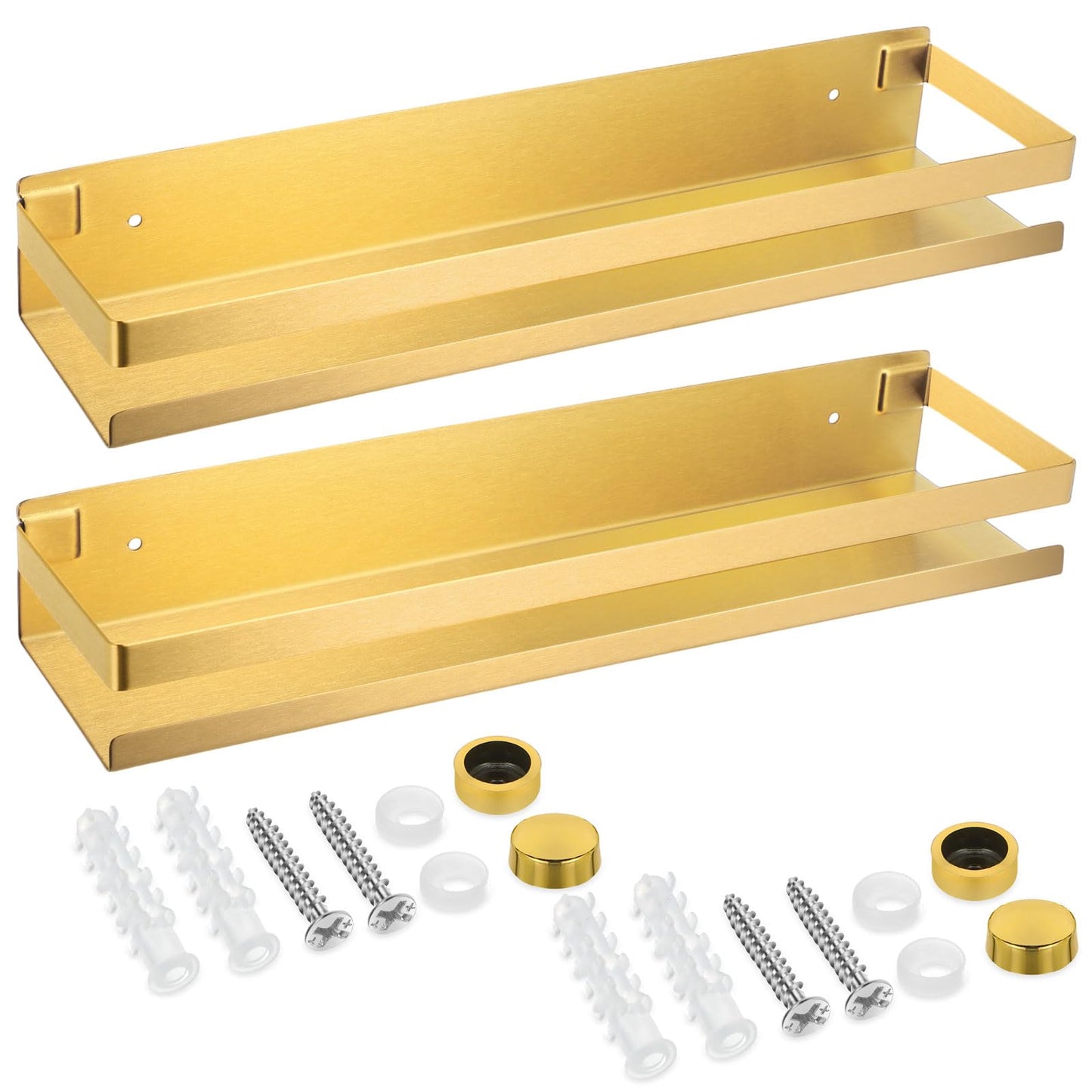 Lallisa 2 Pieces Stainless Steel Shelf Bathroom Shower Floating Shelves Wall Mounted Shower Caddy Basket Shelf Storage Organizer Shelves for Bathroom, Kitchen, Living Room(15.75 Inch/ 40 cm,Gold)