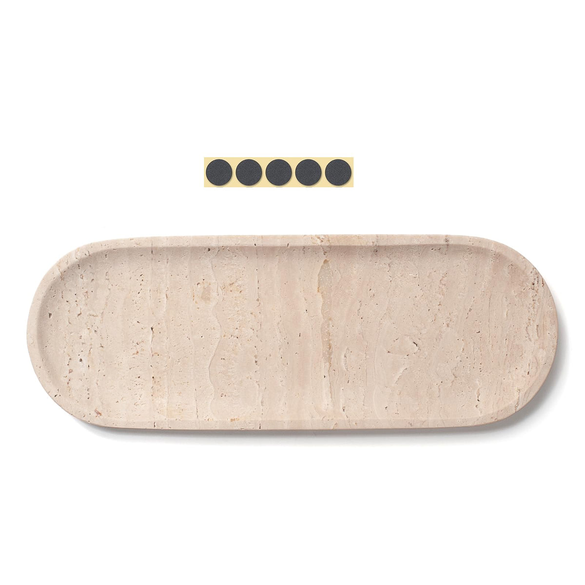 Oval Travertine Stone Tray for Jewelry, Candles, Perfume, Decorative Marble Bathroom Tray for Countertop Organizer 11.8inch x 4.3inch x 0.7inch
