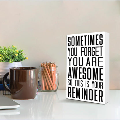 You Are Awesome Sign Wood Box,Inspirational Quote Wooden Block Sign for Home Office Tabletop Shelf Decor 10'' L x 6'' H,Motivational Desk Decor Accessories for Women