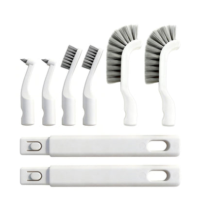 Small Scrub Brush, Hard Bristle Crevice Cleaning Brush Set with 6Pcs Brush Heads & 2Pcs Handles, Multifunctional Grout Scrubber Tools for Kitchen, Bathroom, Sink, Corner, Mug and Blender