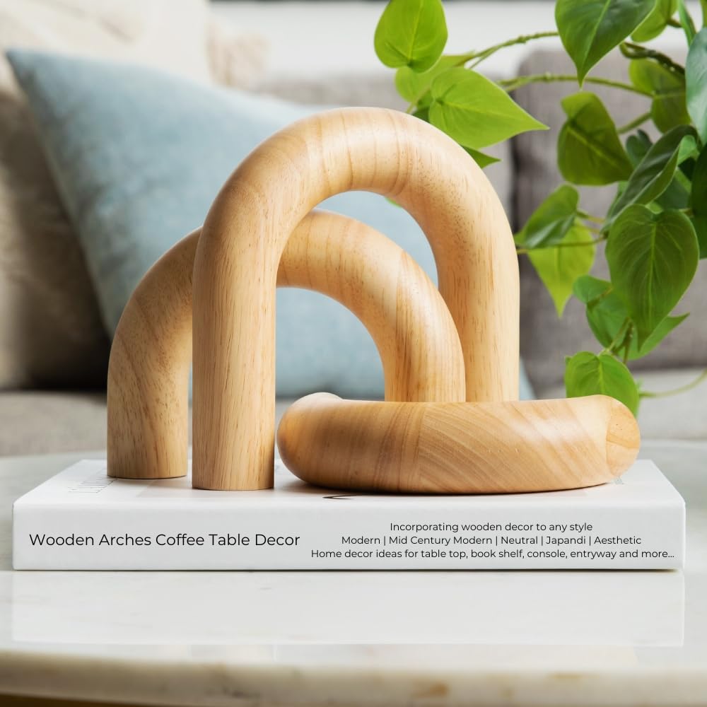 KeerShop 3-Piece Natural Arches Home Decor Set – Aesthetic Shelf Objects, Coffee Table, and Bookshelf Accent, Japandi Modern and Boho Living Room or Entryway Table Decorative Objects
