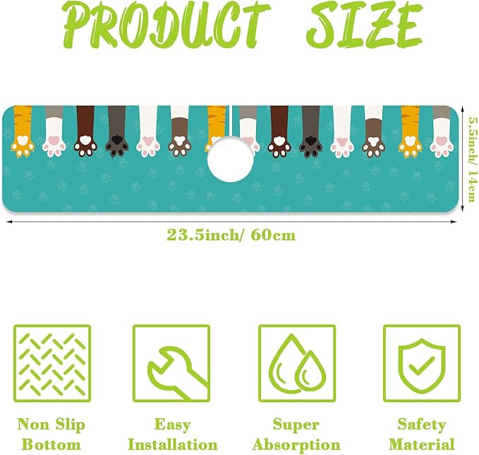 Sink Splash Guard Faucet Mat Cat Paws and Footprints Absorbent Fast Drying Mat
