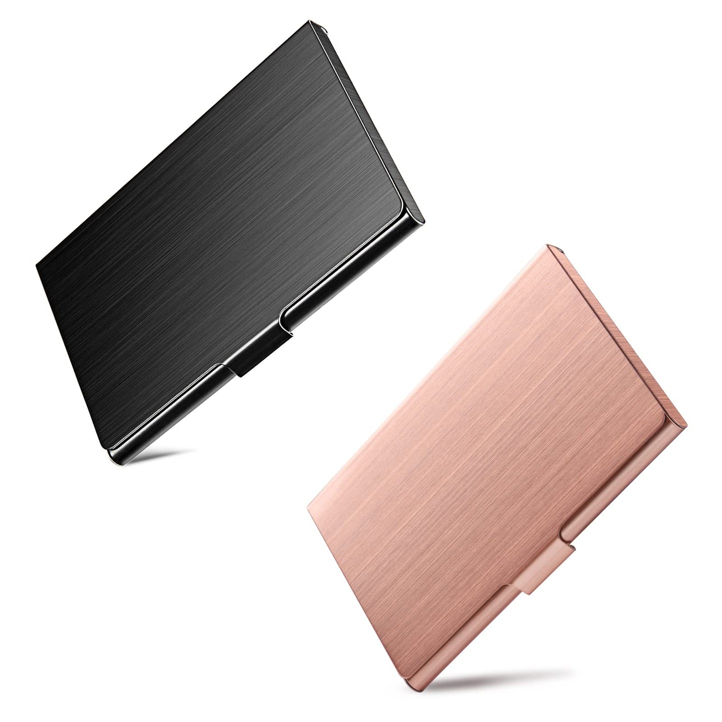 DMFLY Black Slim Metal Business Card Holder + Rose Gold Case, Slim Business Card Case for Men & Women, Pocket Metal Card Case, Professional Stainless Steel Business Card Holders