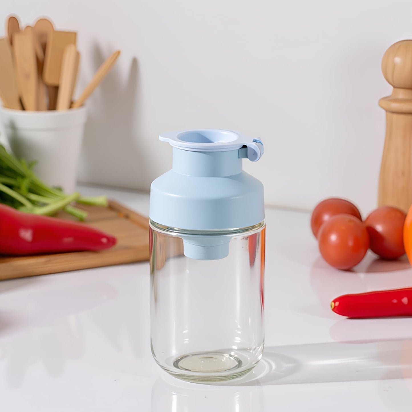 Salt Shaker or Pepper Shaker, AutoMeasure Seasoning Bottle, Kitchen Must have, Glass Metering Spice Salt Paprika Pepper Cumin Powder Sugar Dispenser Spice Jar, BPA Free (Blue)