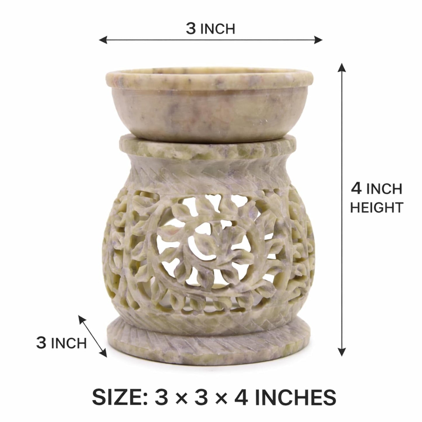 KC Kullicraft Marble Soapstone Candle Aroma Burner | Oil Diffuser | Tea Light Holder | Wax Burner- Handmade Flower Carving for Gifting & Decoration | Decorative Home and Office Decor.