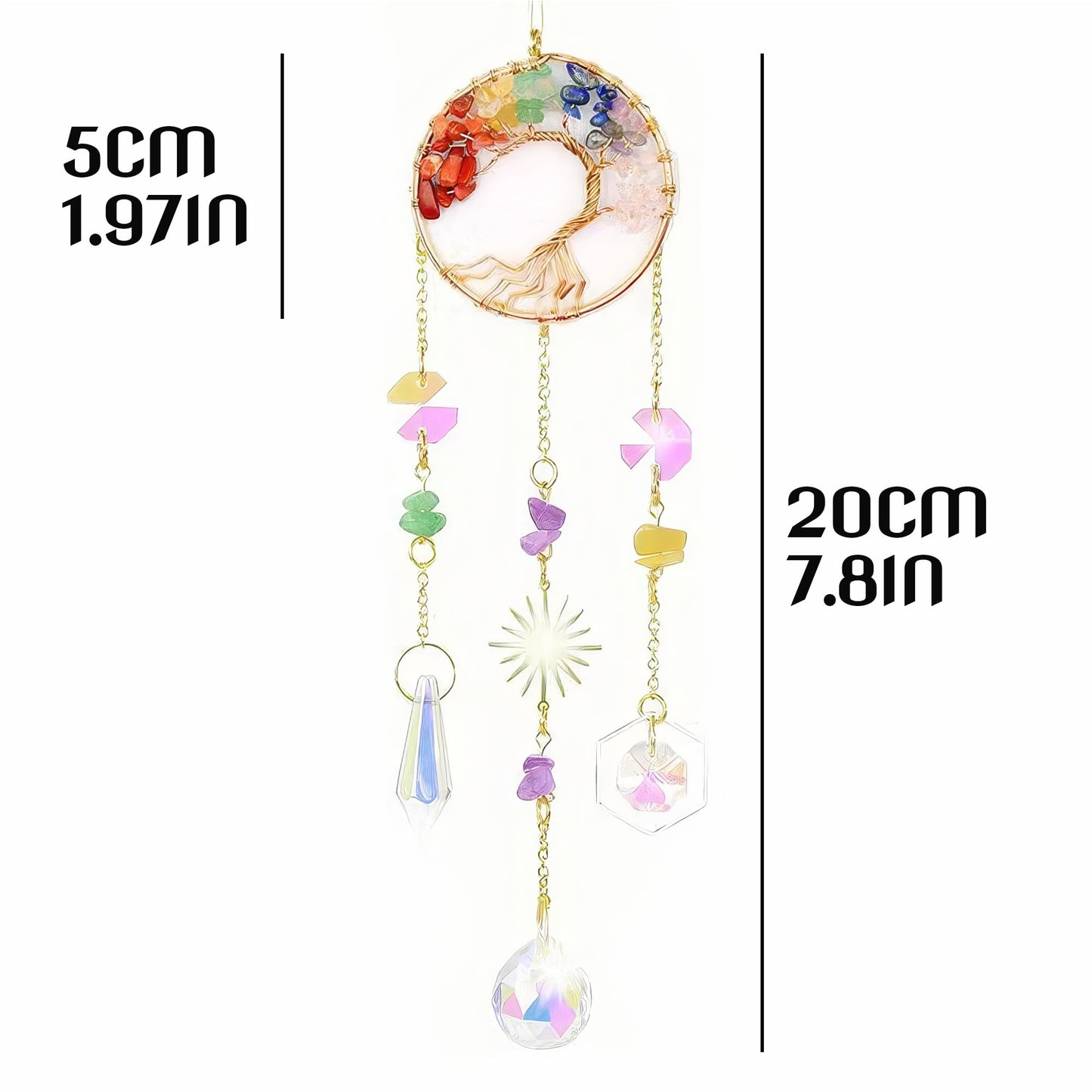 7 Chakra Tree of Life Crystal Suncatcher - Healing Rainbow Maker Hanging Ornament for Home Window Car Decor & Spiritual Gift