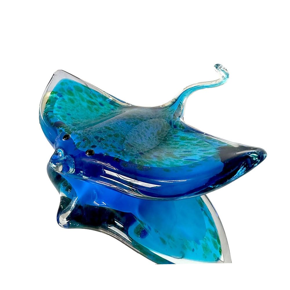 JinShiY Handmade Glass Blown Marine Animal Figurine Glaze Devil's Fish Sculpture Modern Miniature Home Decoration Christmas Kids Gift, Green