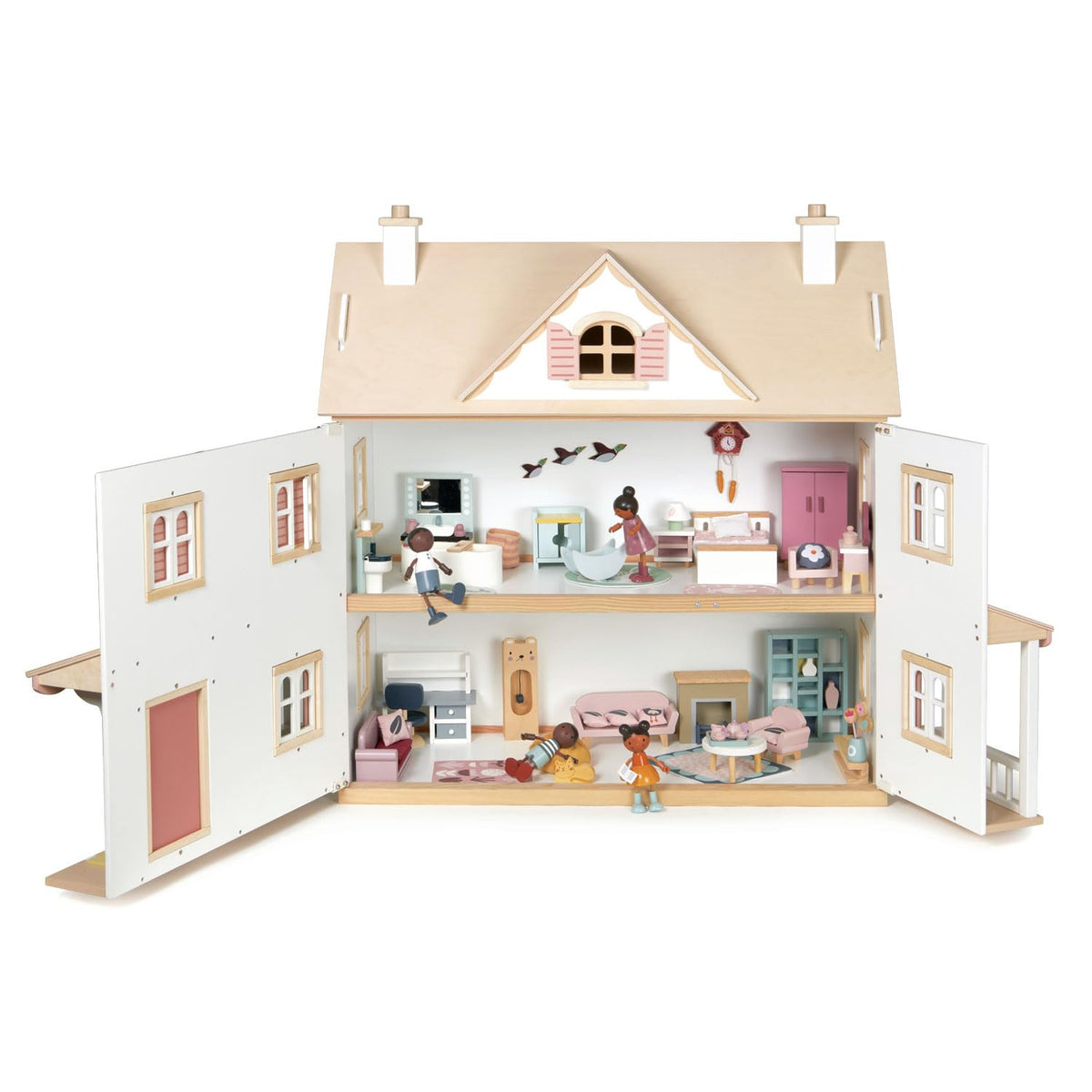 Tender Leaf Toys - Humming Bird House - 3 Story Large Wooden Colonial Style Doll House - Encourages Role-Play and Story Invention in Boys and Girls - Age 3+