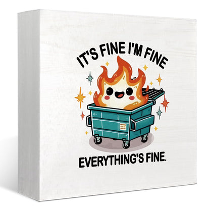 FLVGE Dumpster Fire Desk Accessories Dumpster Fire Ornament Funny Desk Sign Décor, Gifts for Coworker, Boss, Men, Women,It's Fine I'm Fine Everything is Fine,5x5 Inch