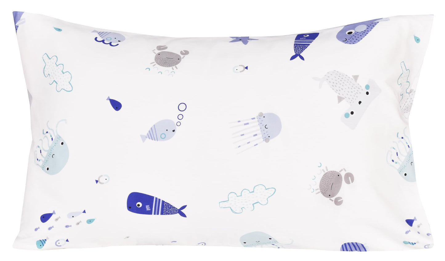 J-pinno Sea Animal Fish Whale Underwater World Cute Cozy Fun Full Sheet Set for Kids Girls Children100% Cotton, Flat Sheet + Fitted Sheet + Pillowcase Bedding Set (10, Full)