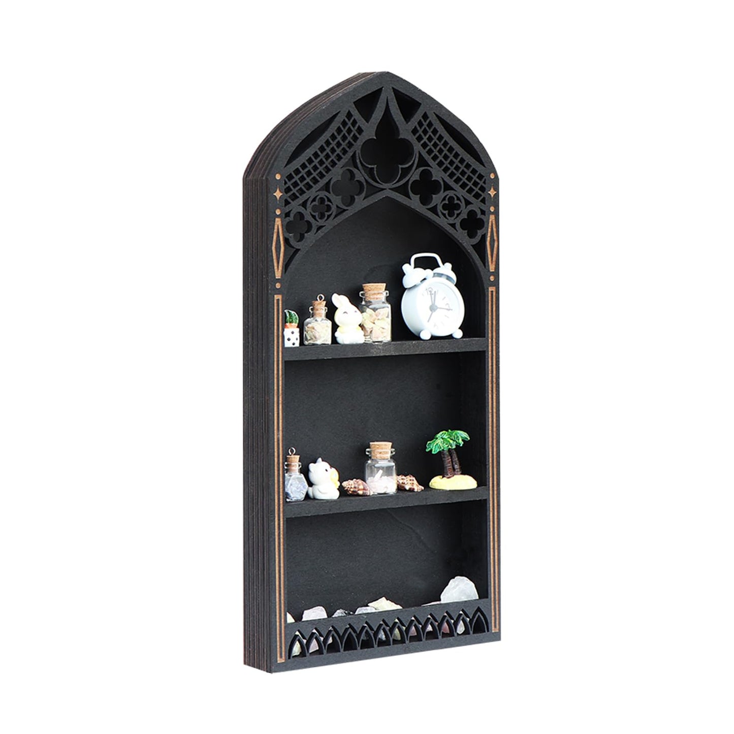 Xinsheinelry French Multi Layer Shelf for Crystal Mineral Agates Decorations Easy to Assemble Tiers Wooden Layer French