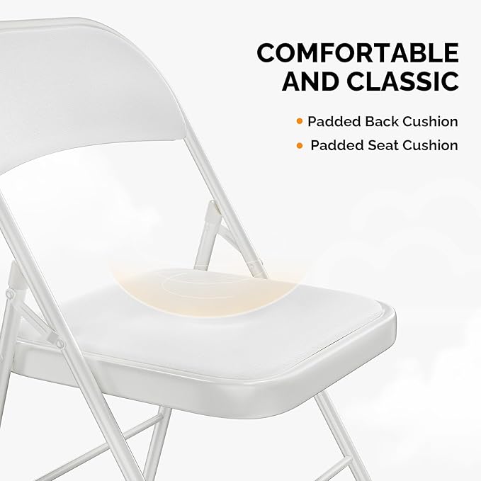 VINGLI 10 Pack Folding Chairs with Padded Seats, Metal Frame with Pu Leather Seat & Back, Capacity 350 lbs, White