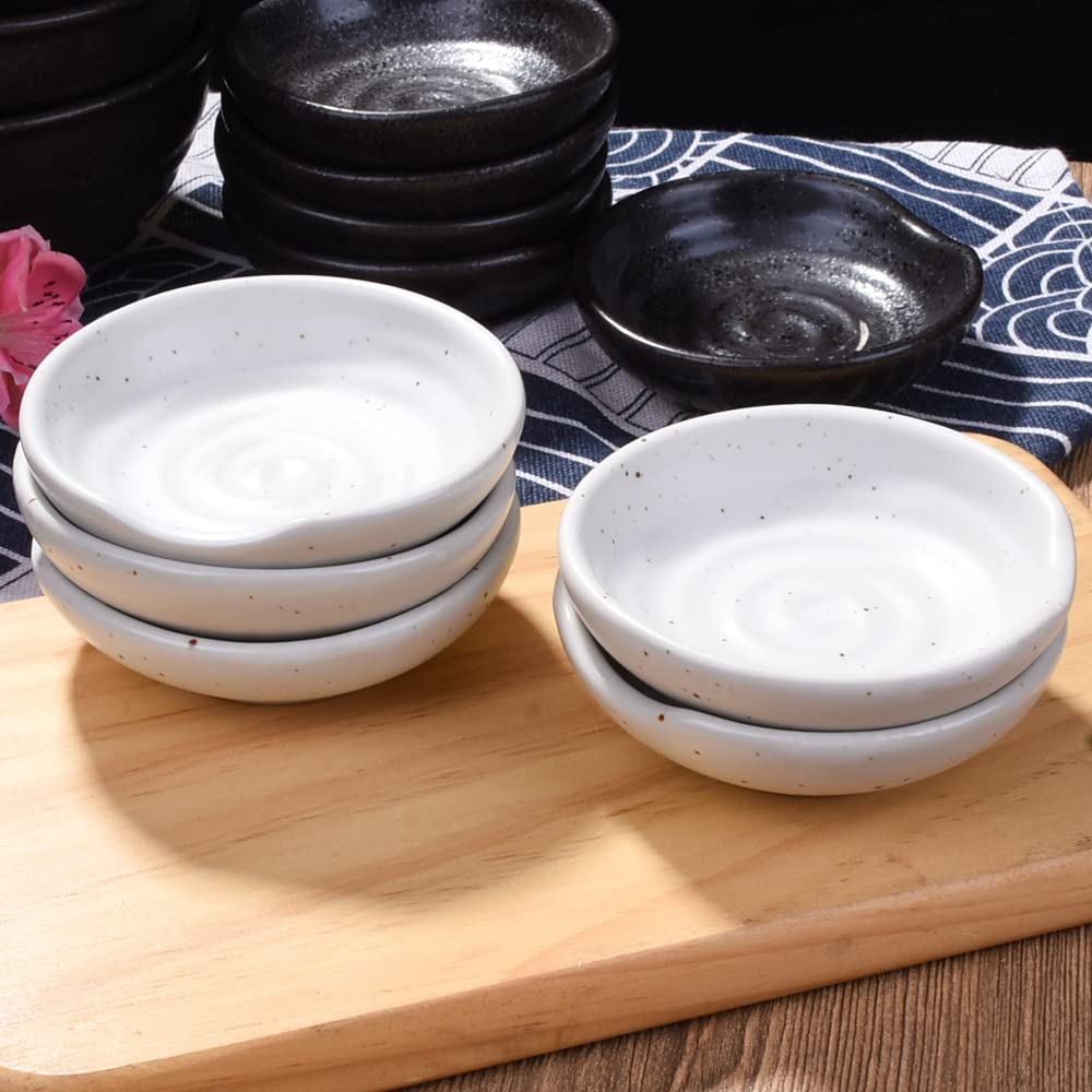 Swlthwen 3.1 Inch Porcelain Side Dish Bowl Seasoning Dishes Soy Sauce Dishes Dipping Sauce Bowls-Set of 5,Soy Sauce Dish with Mouth(White)