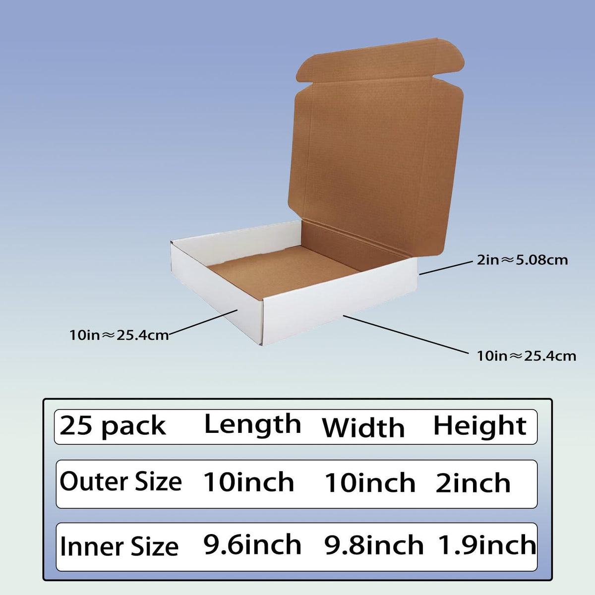 10 x 10 x 2 inch Shipping Boxes Set of 25， White Corrugated Cardboard Box Mailer Boxes for Packaging Small Business Shipping，Mailing Boxes Bulk for Birthday Wedding Party Book Literature Gift Giving