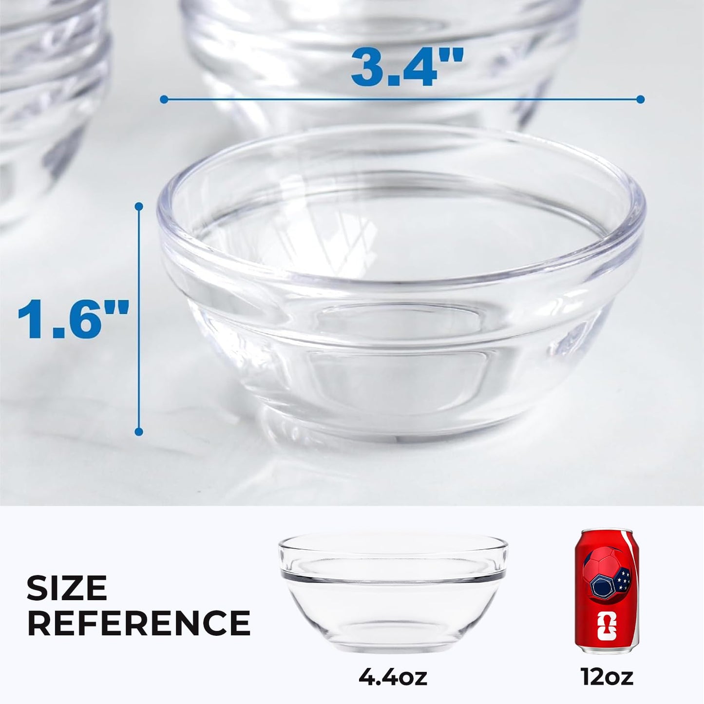 Iyulania 4.4 oz Clear Glass Bowl, Mini Prep Dish for Salt and Spices, Microwave and Dishwasher Safe, Stackable, Set of 6