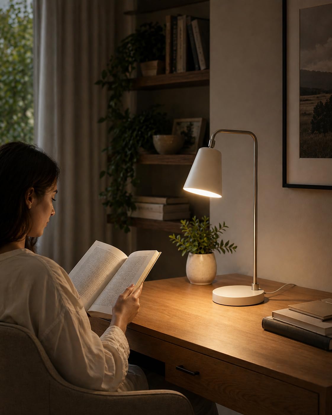 HarvestLand Steady Silver Reading Lamps for Bedside Table – Adjustable Industrial Table Lamp with Solid Base, Lamp for nightstand, Desk Lamp Home Office, Mid Century Modern Reading Lamp Style