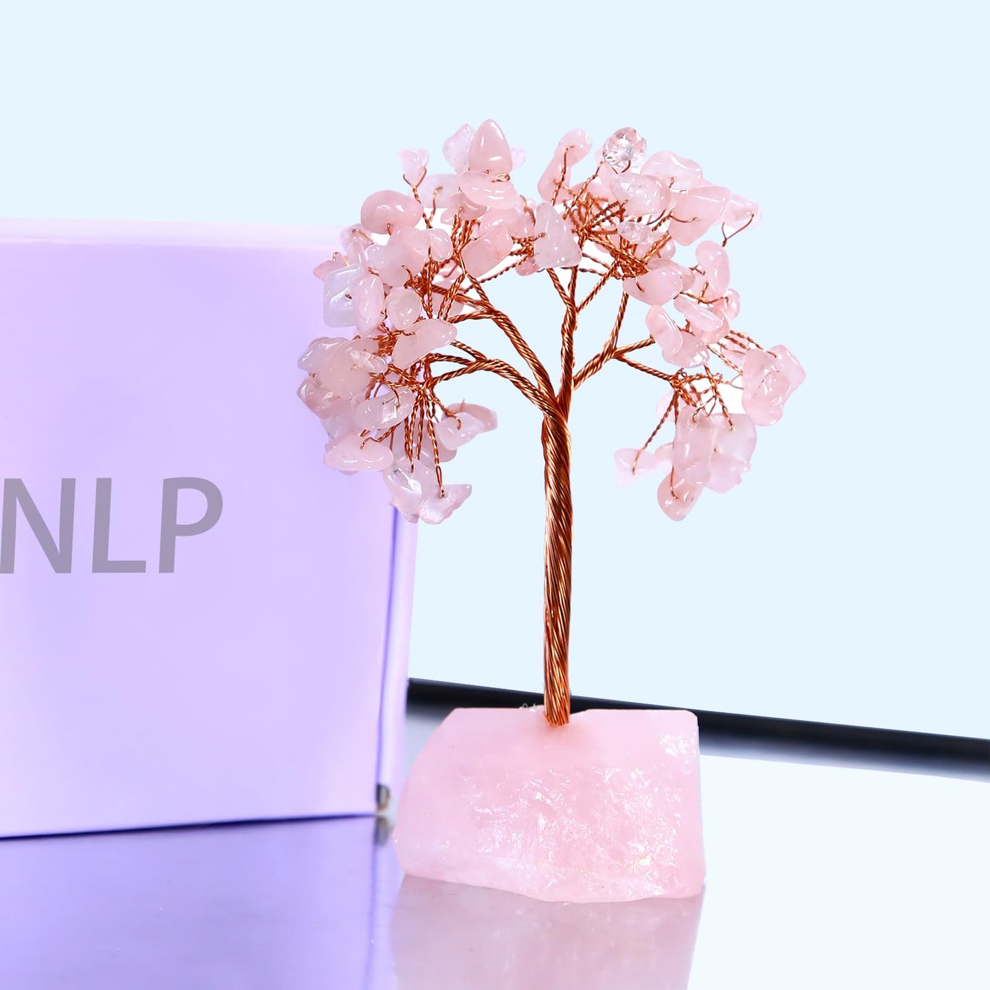 TPXNLP Chakra Healing Crystals Tree Amethyst Pink Quartz Twinkling Tree Good Luck Feng Shui Sculptures Decoration,Gift for Anniversary,Sister Birthday,5" Height