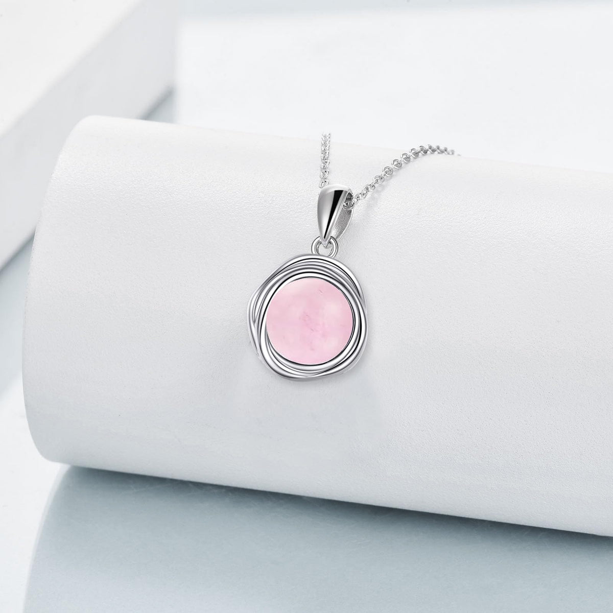POPLYKE Rose Quartz Necklace for Women - 925 Sterling Silver Pendant, 8mm Jewelry