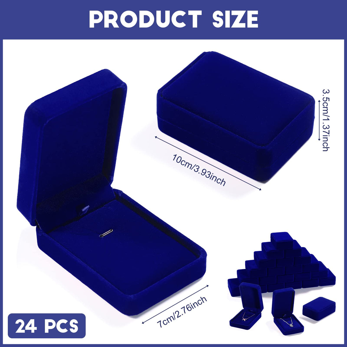 24 Pcs Necklace Pendant Box Velvet Jewelry Storage Display Case Ring Earring Pendant Jewelry Boxes Pearl Necklace Holder Gift Boxes for Christmas Wedding Engagement Birthday Anniversary(Royal Blue)