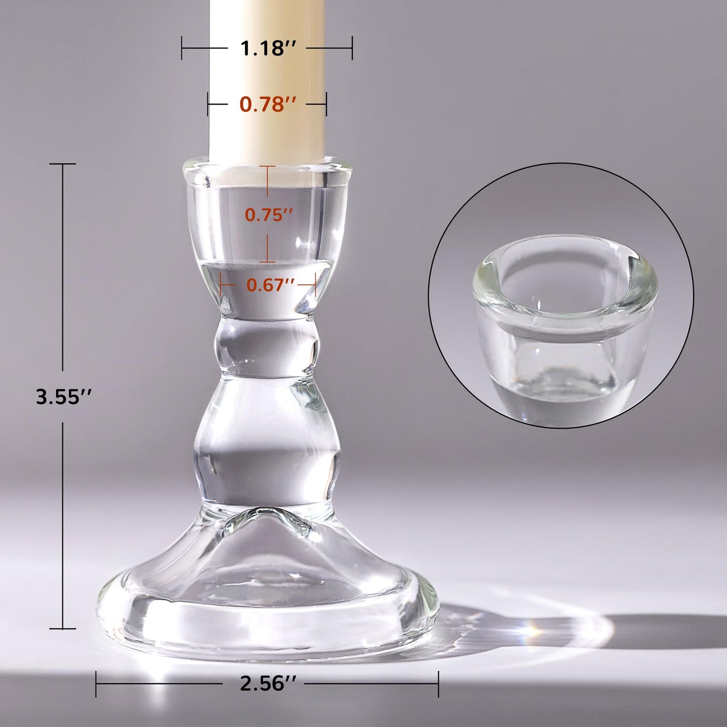 Lanttu 24 Pcs Candlestick Holders Bulk, 2.56 x 3.55in Clear Taper Candle Holders, Glass Candle Holders Set for Wedding Table, Party, Windowsill Decor