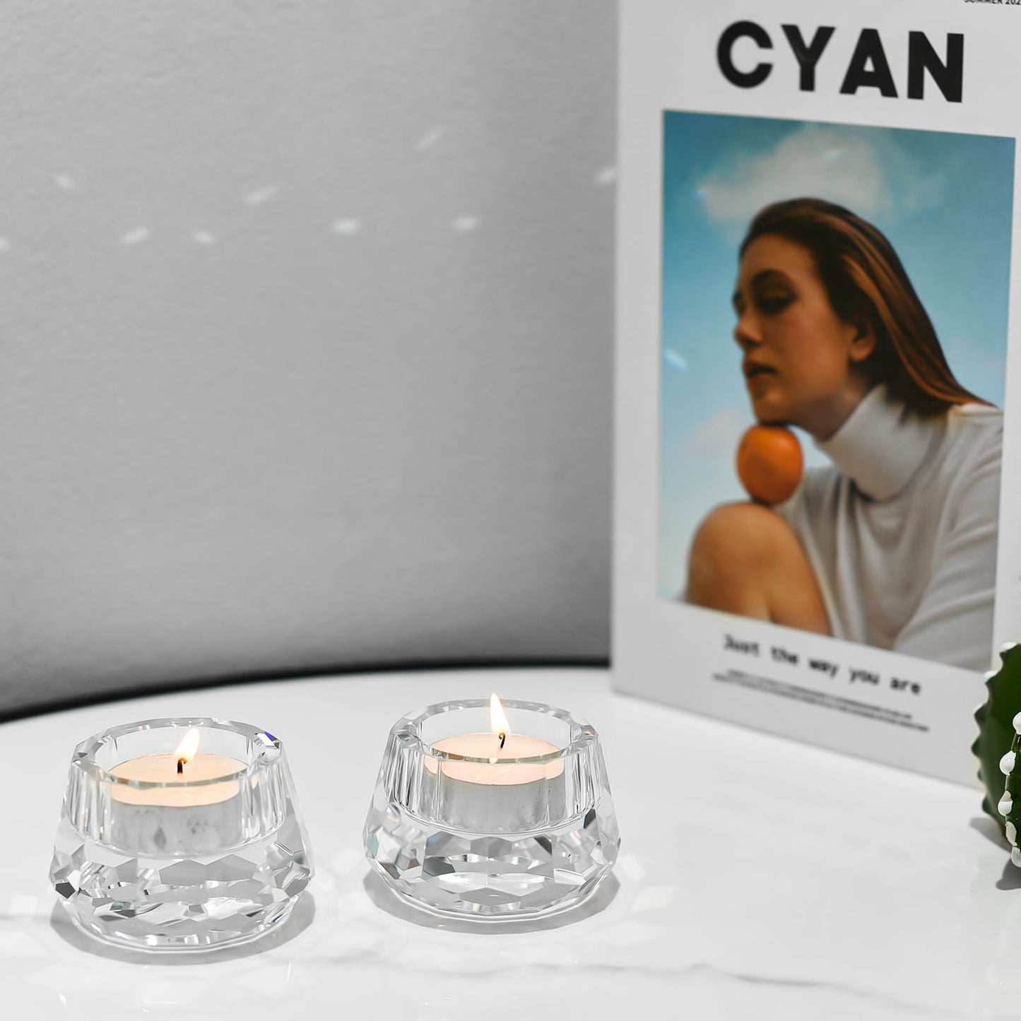 Crystal Candle Holders Set of 2, Tea Wax Ultra Elegant & Modern Centerpiece Home Décor,Wedding