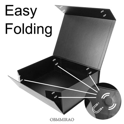 OBMMIRAO Upgrade 5PCS 13x9x4 Inch Black Hard Large Gift Box with Lid, Foldable Magnetic Gift Boxes, Groomsman Box Bridesmaid Proposal Box, Reusable Gift Boxes for Clothes