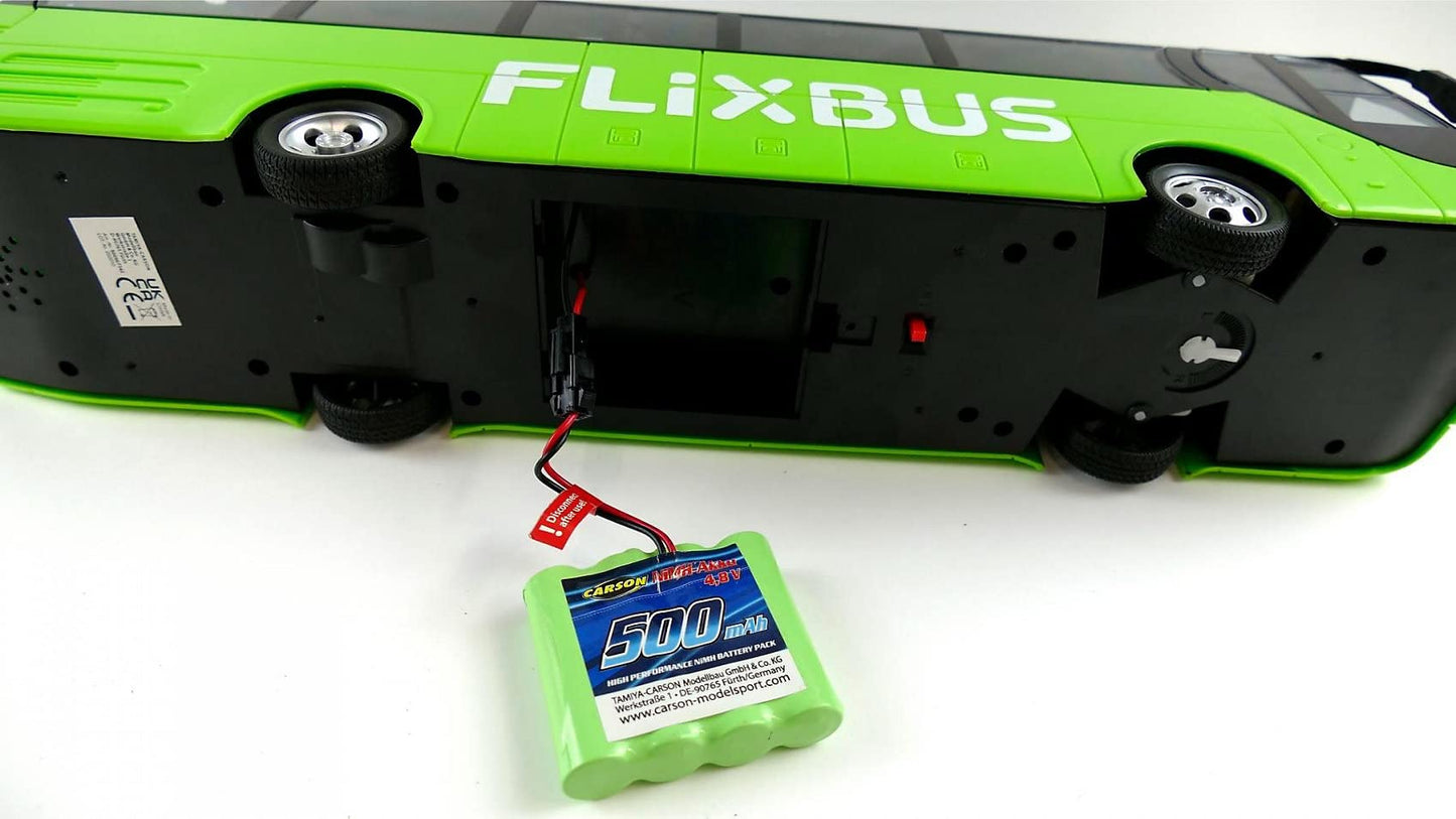 Carson 500907342 FlixBus 2.4GHz - 100% Ready to Drive, Toy Bus, Toy Car, Remote Controlled Car, for Children from 8 Years, Driving Time Approx. 60 Minutes, Colourful